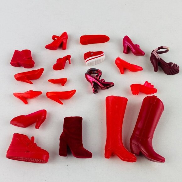 Barbie Size Type Doll Shoe Accessories Red Mismatched Shoes Lot - Picture 8 of 16